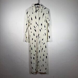 Asos White & Black Long Sleeves Collared Leaf Print Maxi Shirt Dress Size 0